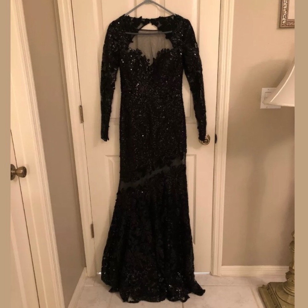 Neiman Marcus Black Sequin Open Back Gown New